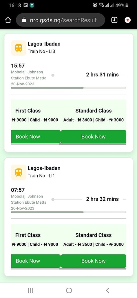 Lagos to Ibadan train tickets